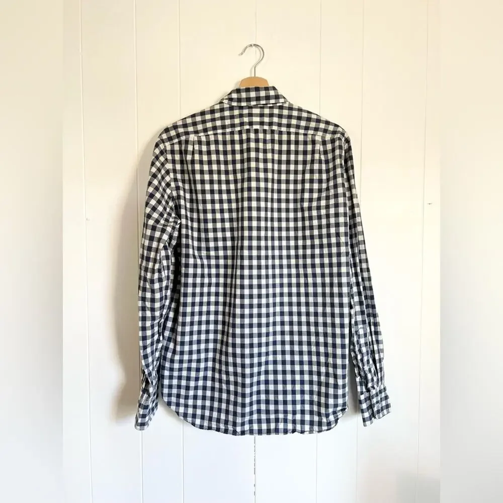 J crew gingham button down shirt blue and white checkered 100% cotton slim cut